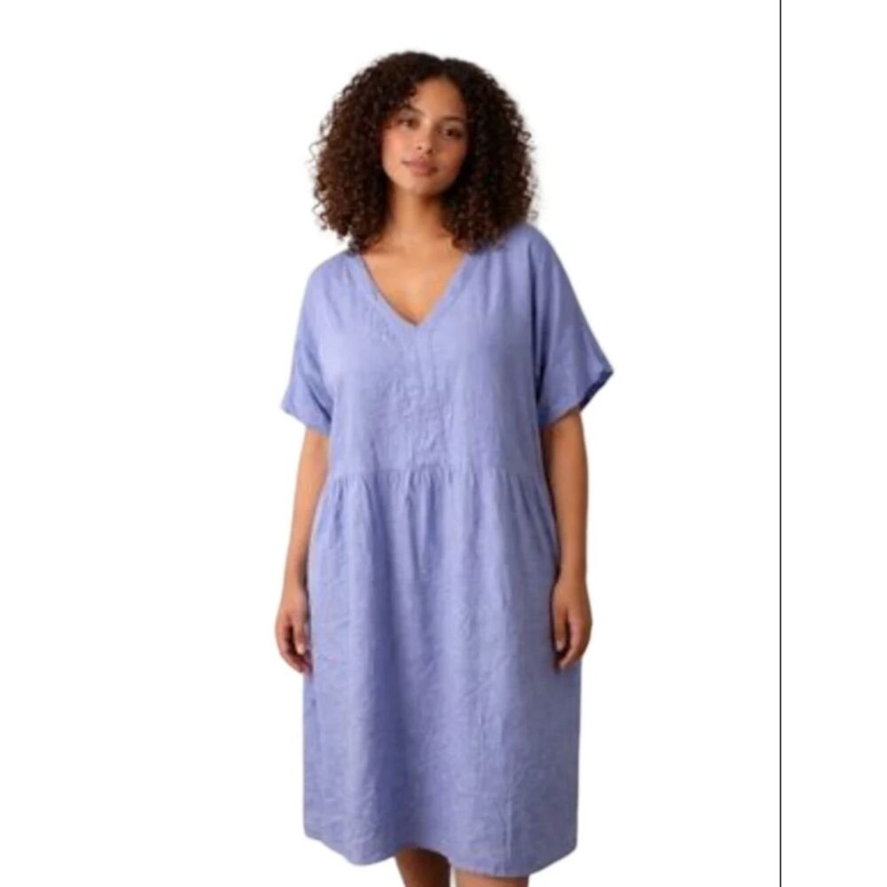 Briggs Linen Blend Baggy Easy Easy Farmhouse V Neck Dress Size M Light Blue